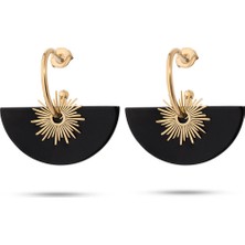 Chaseldor Jiji Gold Siyah Doğal Taşlı Altın Kaplama Çelik Kadın Küpe