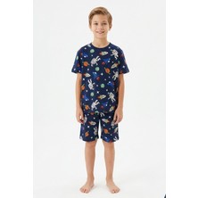 Alkın Kids 3-13 Yaş Erkek Çocuk Gezegen Desenli %100 Pamuklu Kısa Kollu Şortlu Pijama Takımı
