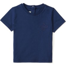Fendi Lacivert Logo Nakışlı Unisex Bebek T-Shirt