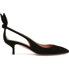 Aquazzura Bow Tie Siyah Deri Topuklu Ayakkabı