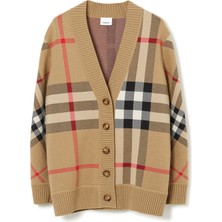 Burberry Check Bej Yün Karışımlı Kadın Hırka