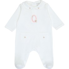 Princess Baby Beyaz Bebe Yaka Çiçek Nakışlı Kız Bebek Tulum