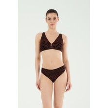 Louren Kadın Siyah Desenli Çıkarılabilir Kaplı Toparlayıcı Bikini Takımı