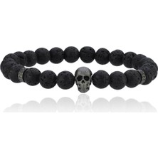 Melie Jewelry Skull Lav Taşı 925 Ayar Gümüş Erkek Bileklik