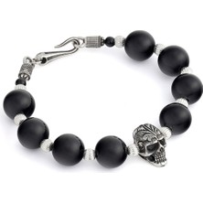 Boga Skull Siyah Erkek Gümüş Bileklik