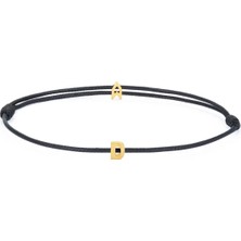 AtolyeWolf Şans Siyah Ip D Harfli 925 Ayar Gümüş 18 Ayar Altın Kaplama Kadın Bileklik