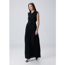  collection siyah kemerli maxi elbise
