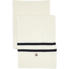 Moncler Siyah Beyaz Logolu Kadın Yün Atkı