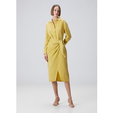  collection yağ yeşili midi anvelop gömlek elbise