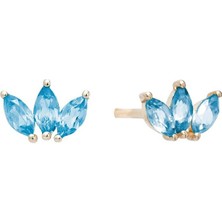 Studio D'oro Florence Mavi Topaz 925 Gümüş Üzeri 14 Ayar Altın Mikron Kaplama Küpe