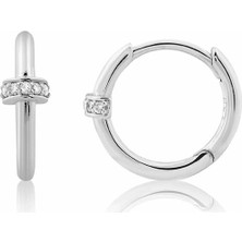 Venta Jewelry Pırlanta Taşlı 14 Ayar Beyaz Altın Kadın Halka Küpe