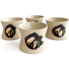 Ceramicshe Bej Seramik Büyük Boy 4'lü Kahve Fincanı Seti