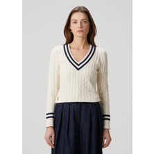 Lauren Ralph Lauren Krem Lacivert Saç Örgü Kazak