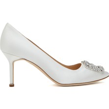 Manolo Blahnik Hangisi Beyaz Saten Topuklu Ayakkabı