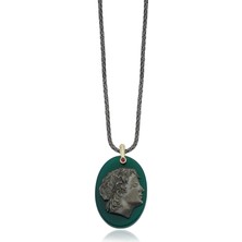 Melie Jewelry Marcus Yeşil Akik 14 Ayar Altın ve 925 Ayar Gümüş Erkek Kolye