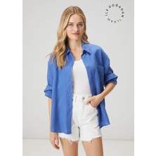  club oversize mavi keten gömlek