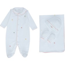 Princess Baby Beyaz 4lü Kalp Nakışlı Kız Bebek Hediye Seti