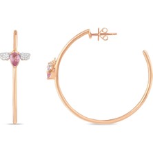 Bee Goddess Queen Bee Pembe Safir Pırlanta Kadın Altın Küpe