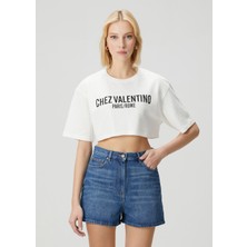 Chez Valentino Beyaz Crop T-Shirt