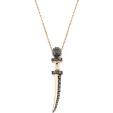 Bee Goddess Sword Mini Siyah Pırlanta Kadın Altın Kolye