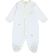 Princess Baby Beyaz Sarı Ördek Nakışlı Unisex Bebek Tulum