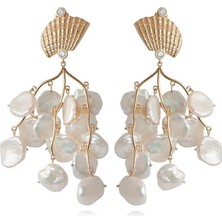Apples & Figs Shell Petal Zirkon Taşlı Pearl Kadın Küpe