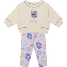 Antebies Çiçek Basklı Sweatshirt & Tayt Kız Bebek 2'li Set