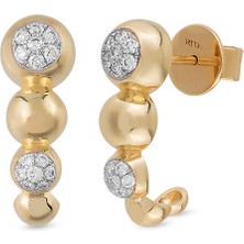 Rita Fine Jewelry Bubble Hoops Mini Pırlantalı 14 Ayar Altın Kadın Küpe