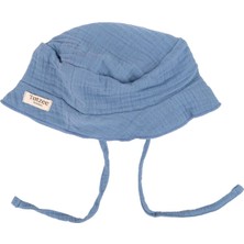 Totzee Okyanus Mavisi Müslin Bağcıklı Unisex Bebek Bucket Şapka
