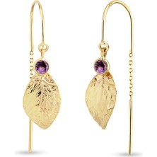 Orena Jewelry Ametist Leaf 14 Ayar Altın Kadın Küpe