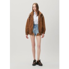 Sandro Canyon Mavi Süet Garnili Denim Şort
