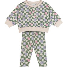 Antebies Grafik Çiçek Desenli Sweatshirt & Tayt Kız Bebek 2'li Set
