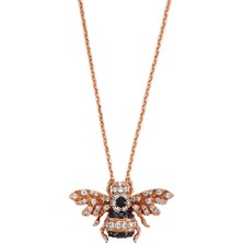 Bee Goddess Queen Bee Çift Kanat Safir Pırlanta Altın Kolye