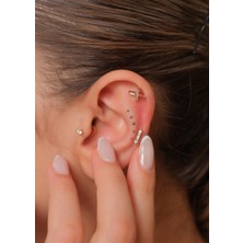 Safir Mücevher Baguette 14 Ayar Rose Gold Baget Kadın Pırlanta Piercing