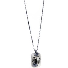 Kayra Khan Spider Skull Tag Gümüş Erkek Kolye