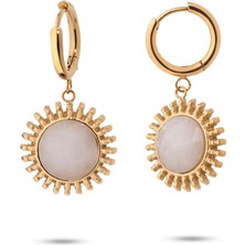 Chaseldor Sun Gold Beyaz Doğal Taşlı Altın Kaplama Çelik Kadın Küpe