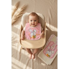 Gees Global Bunny Serisi 3'lü Bebek Mama Önlüğü Seti - Pembe Çizgili ve Kareli Su Geçirmez Çıtçıtlı