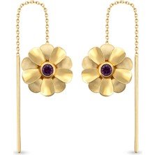 Orena Jewelry Ametist Çiçek 14 Ayar Altın Kadın Küpe