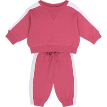 Antebies Kontrast Pembe Pamuklu Sweatshirt Pantolon Kız Bebek 2'li Set