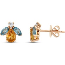 Bee Goddess Queen Bee Tekli Sitrin Pırlanta Kadın Altın Küpe