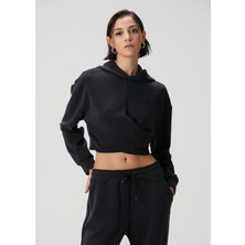 Academia Siyah Kapüşonlu Logolu Sweatshirt