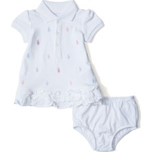Polo Ralph Lauren Beyaz Logolu 2li Kız Bebek Elbisesi Seti