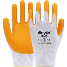 Beybi Pn3 Beyaz Sarı 10 Beden Polyester Örme Nitril Eldiven 12