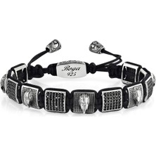 Boga Eagle Zircon 11MM Macrame Erkek Gümüş Bileklik