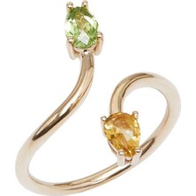 Studio D'oro Lady Sitrin Peridot Taşlı 925 Gümüş Üzeri 14 Ayar Altın Mikron Kaplama Kadın Yüzük