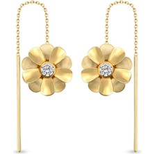 Orena Jewelry Luce Pırlanta Taşlı Çiçek 14 Ayar Altın Kadın Küpe