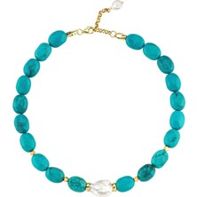 Linya Jewellery Kallisti Barok Incili Turkuaz Kadın Gümüş Kolye