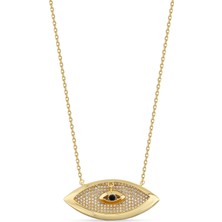 Orena Jewelry Zircon Sapphire Eye 925 Ayar Gümüş 24 Ayar Altın Kaplama Kadın Kolye