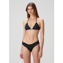 Frankie's Bikinis Nick Siyah Fırfırlı Üçgen Bikini Üstü