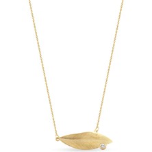 Orena Jewelry Pırlanta Taşlı Leaf 14 Ayar Altın Kadın Kolye